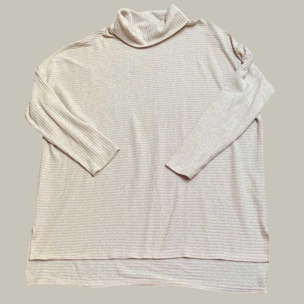 Time and Tru Womens XXL 20 Oatmeal Ribbed Cowl Neck Tunic Sweater High Low Hem